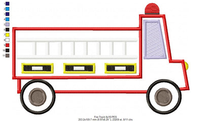 Fire Truck - Applique - Machine Embroidery Design