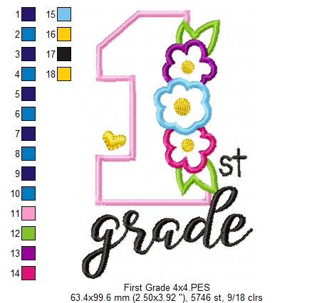 1st Grade Flowers - Applique-Machine Embroidery Design