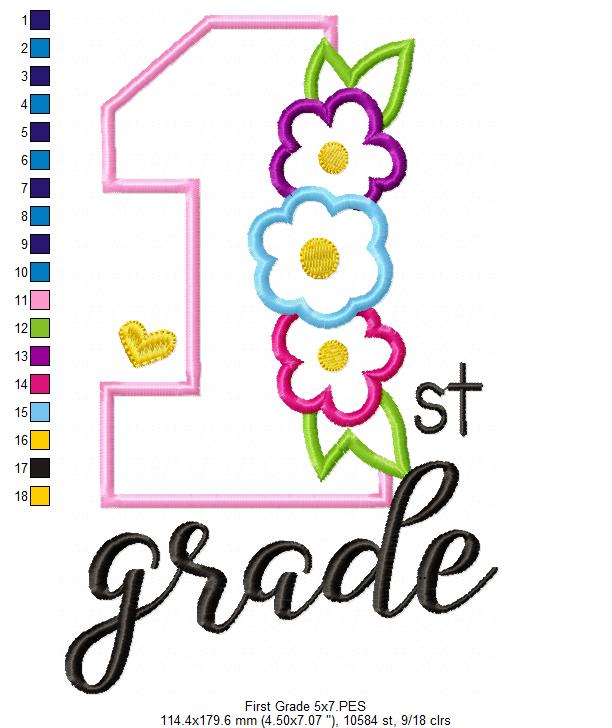 1st Grade Flowers - Applique-Machine Embroidery Design
