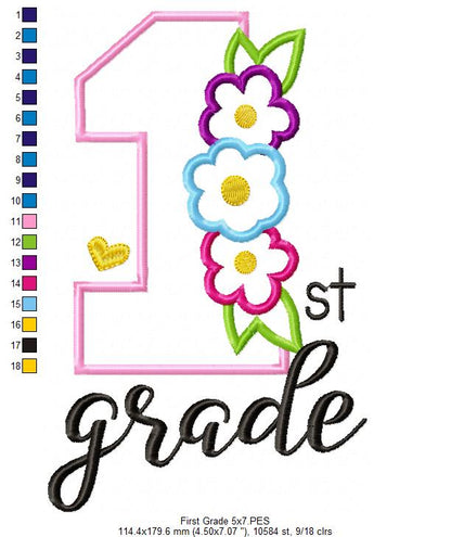 1st Grade Flowers - Applique-Machine Embroidery Design
