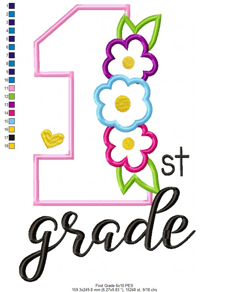 1st Grade Flowers - Applique-Machine Embroidery Design