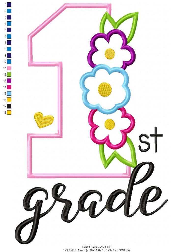 1st Grade Flowers - Applique-Machine Embroidery Design