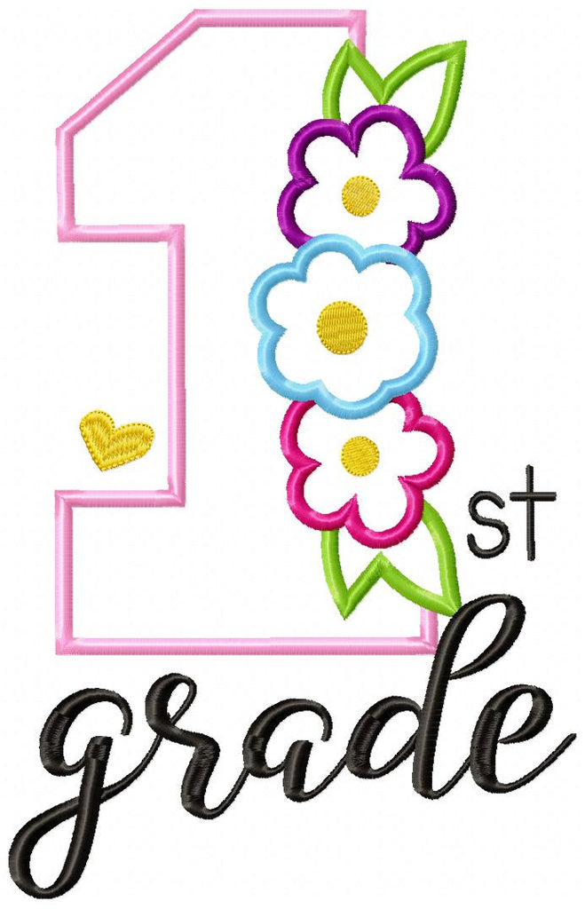 1st to 6th Grade Flowers Back to School Bundle - Applique - Machine Embroidery Design