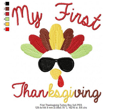 My First Thanksgiving Turkey Boy - Fill Stitch