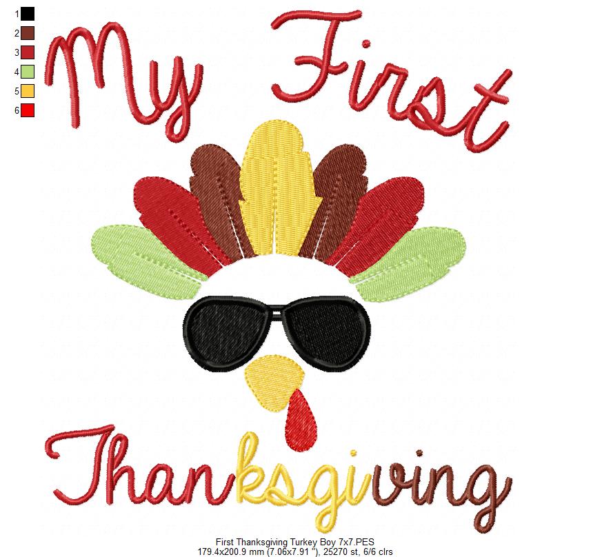 My First Thanksgiving Turkey Boy - Fill Stitch