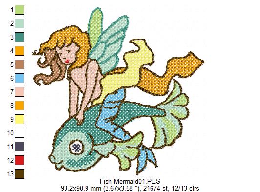 Vintage Mermaid  2 - Cross Stitch Style