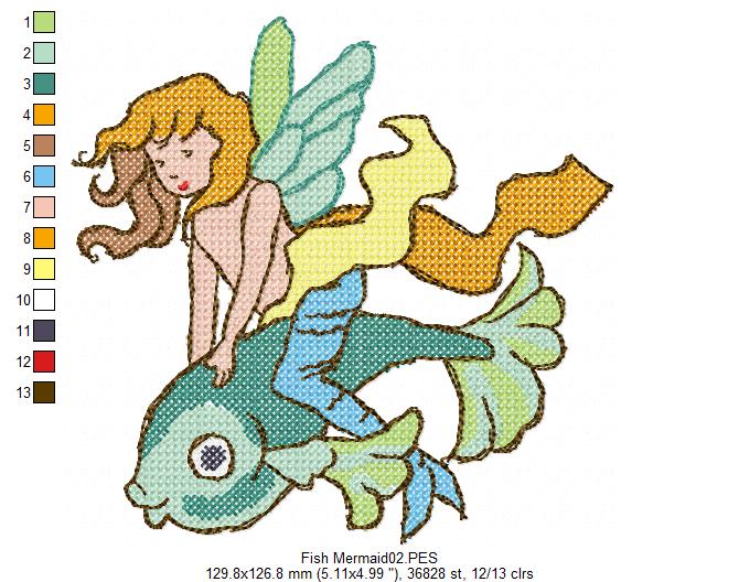 Vintage Mermaid  2 - Cross Stitch Style