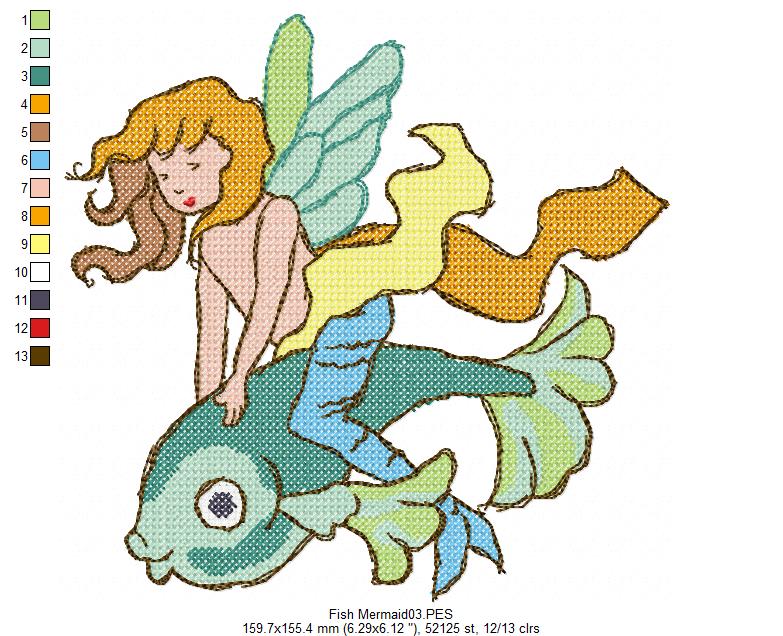 Vintage Mermaid  2 - Cross Stitch Style