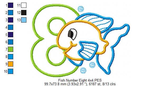 Fish Number 8 Eight 8th Birthday - Applique