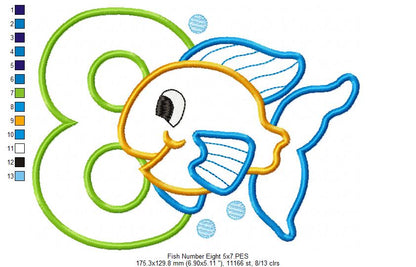 Fish Number 8 Eight 8th Birthday - Applique