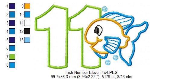 Fish Number Eleven 11 Elenth Birthday - Applique