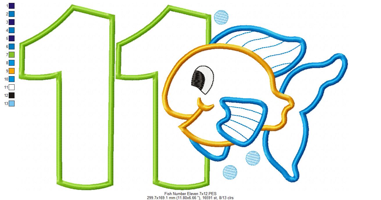 Fish Number Eleven 11 Elenth Birthday - Applique