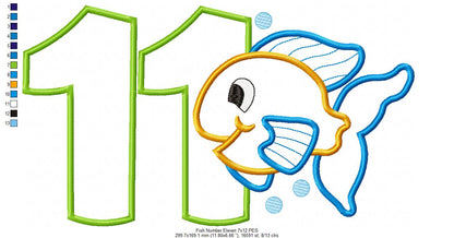 Fish Number Eleven 11 Elenth Birthday - Applique