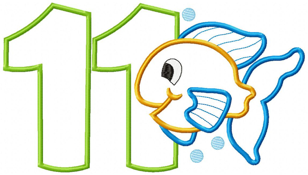 Fish Birthday Set Numbers 1-11 - Applique