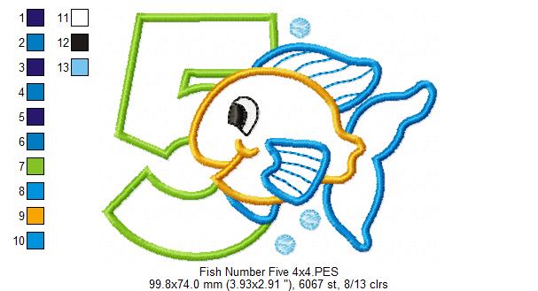 Fish Number 5 Five 5th Birthday - Applique