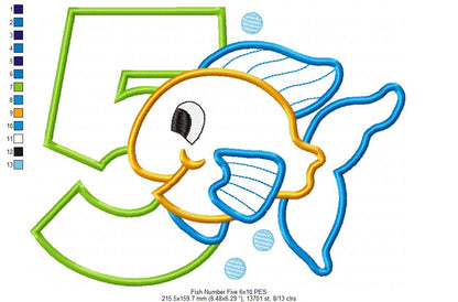 Fish Number 5 Five 5th Birthday - Applique
