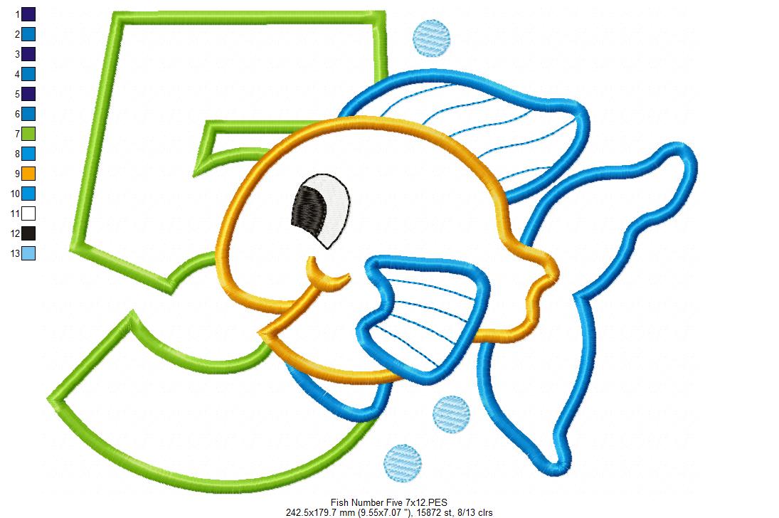 Fish Number 5 Five 5th Birthday - Applique