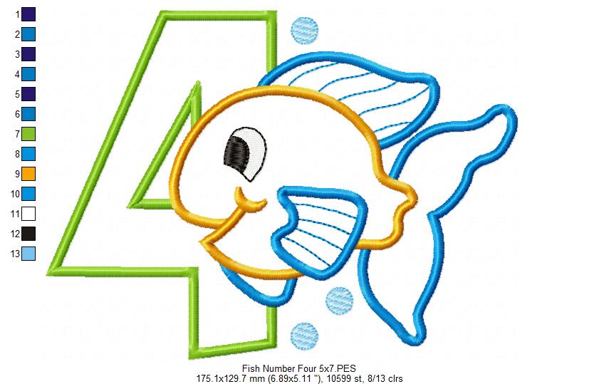 Fish Number 4 Four 4th birthday - Applique