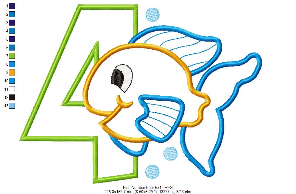 Fish Number 4 Four 4th birthday - Applique