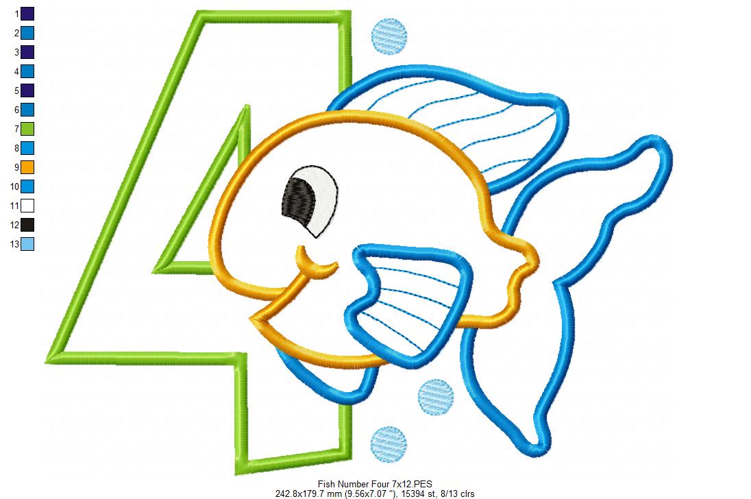 Fish Number 4 Four 4th birthday - Applique