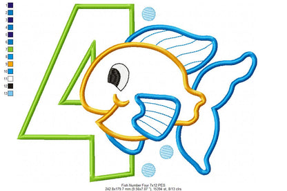 Fish Number 4 Four 4th birthday - Applique