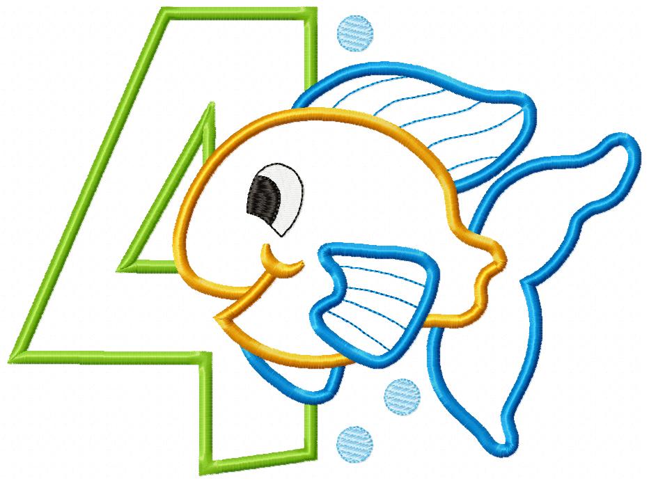 Fish Number 4 Four 4th birthday - Applique