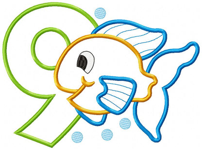 Fish Number 9 Nine 9th Birthday - Applique