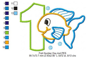 Fish Number 1 One 1st Birthday - Applique