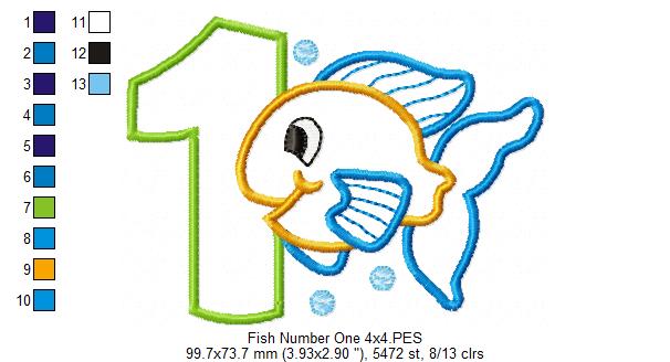 Fish Number 1 One 1st Birthday - Applique