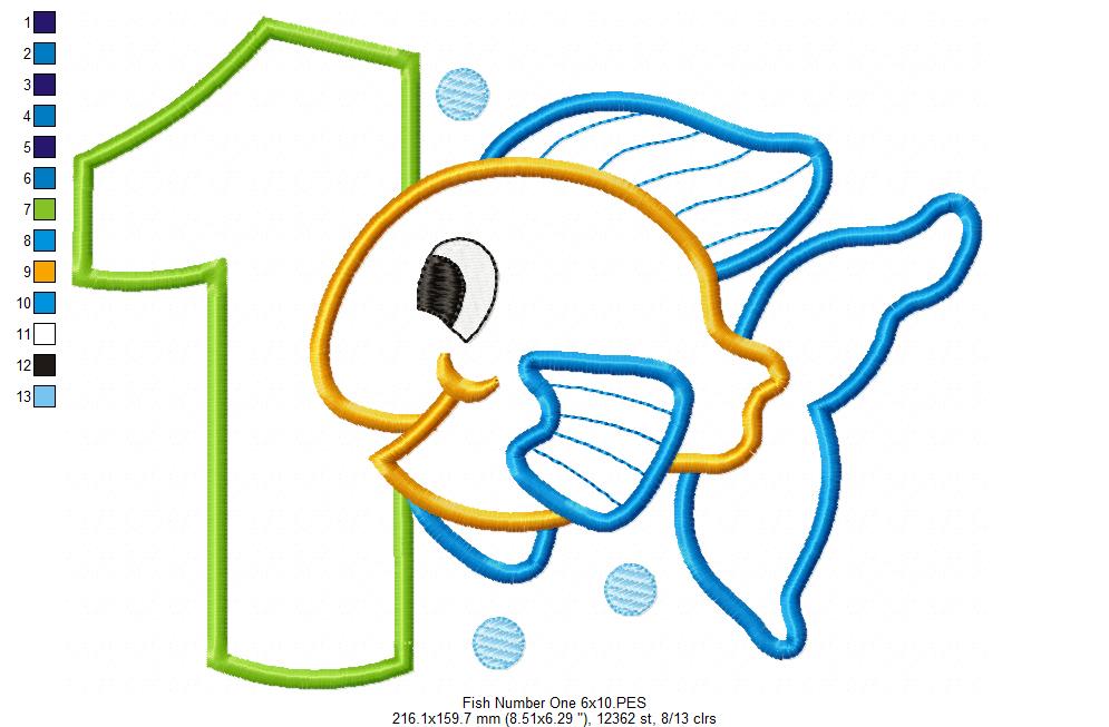 Fish Number 1 One 1st Birthday - Applique