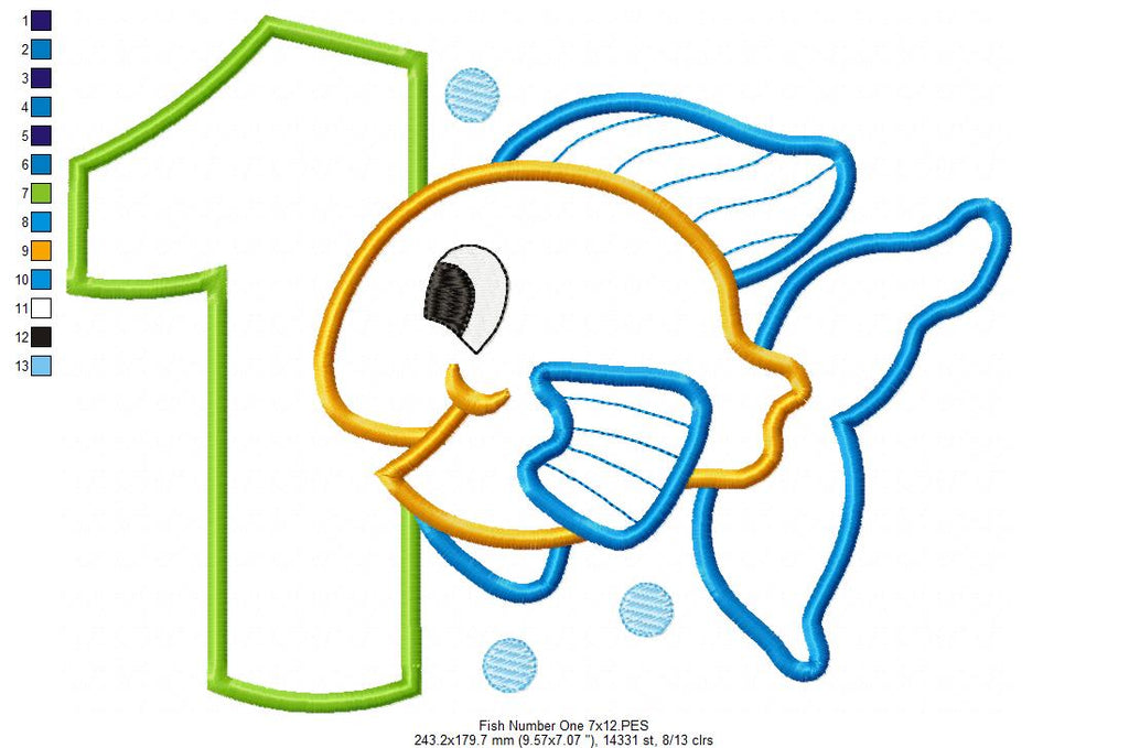 Fish Number 1 One 1st Birthday - Applique