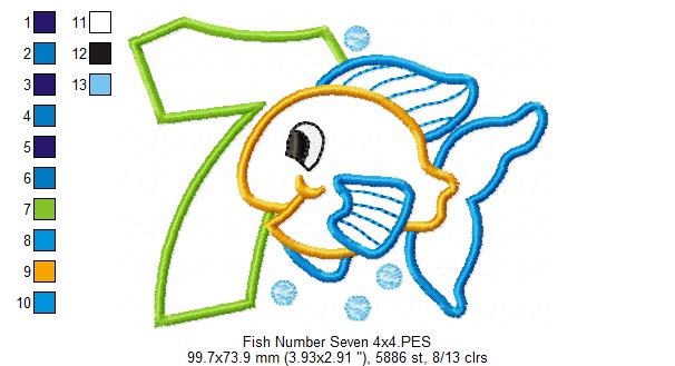 Fish Number 7 Seven 7th Birthday - Applique