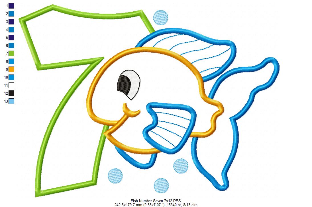 Fish Number 7 Seven 7th Birthday - Applique