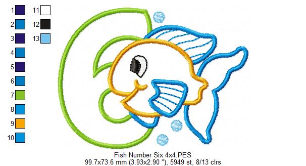 Fish Number 6 Six 6th Birthday - Applique