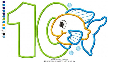 Fish Number Ten 10 Tenth Birthday - Applique