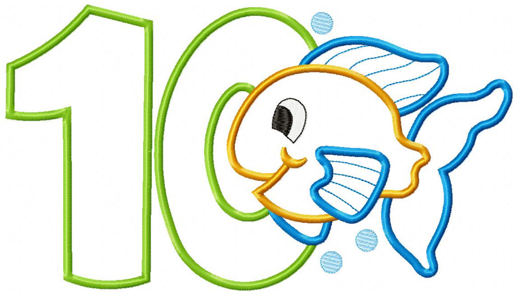 Fish Number Ten 10 Tenth Birthday - Applique