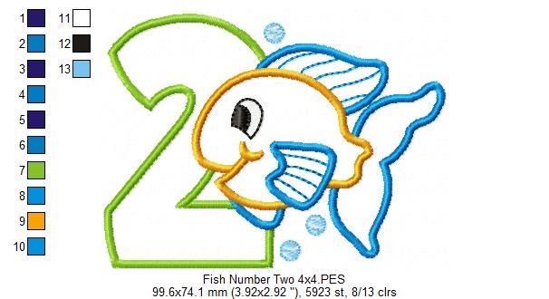 Fish Number 2 Two 2nd Birthday - Applique