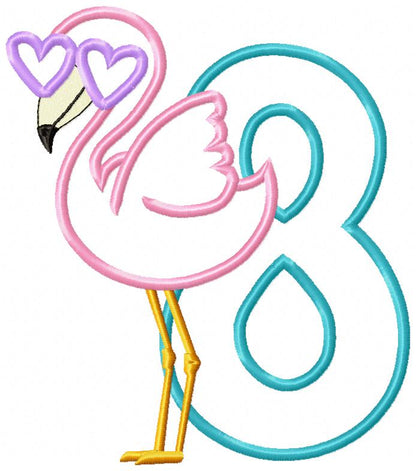 Flamingo with Sunglasses Birthday Set Numbers 1-11 - Applique