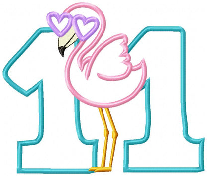 Flamingo with Sunglasses Birthday Set Numbers 1-11 - Applique