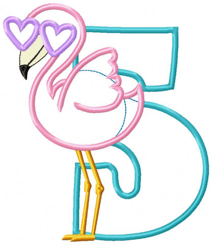 Flamingo with Sunglasses Birthday Set Numbers 1-11 - Applique