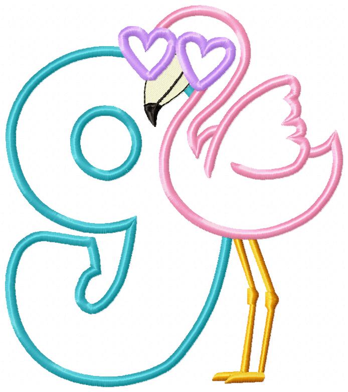 Flamingo with Sunglasses Birthday Set Numbers 1-11 - Applique