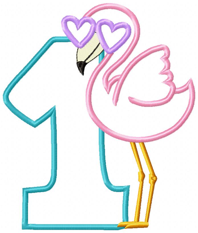 Flamingo with Sunglasses Birthday Set Numbers 1-11 - Applique