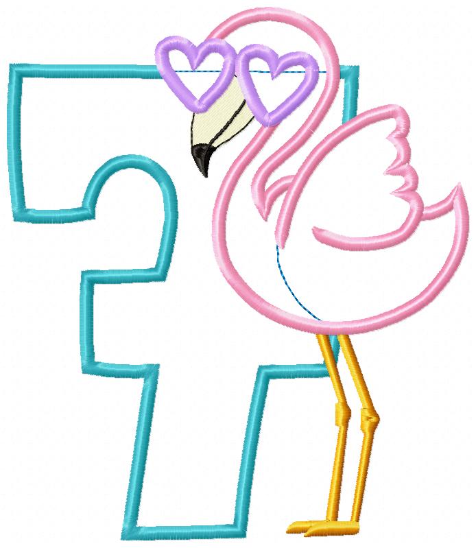 Flamingo with Sunglasses Birthday Set Numbers 1-11 - Applique