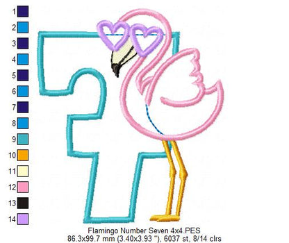 Flamingo with Sunglasses Number 7 Seven 7th Birthday - Applique