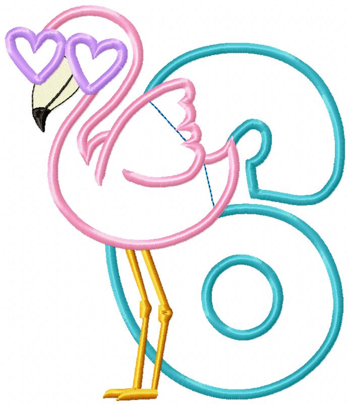 Flamingo with Sunglasses Birthday Set Numbers 1-11 - Applique
