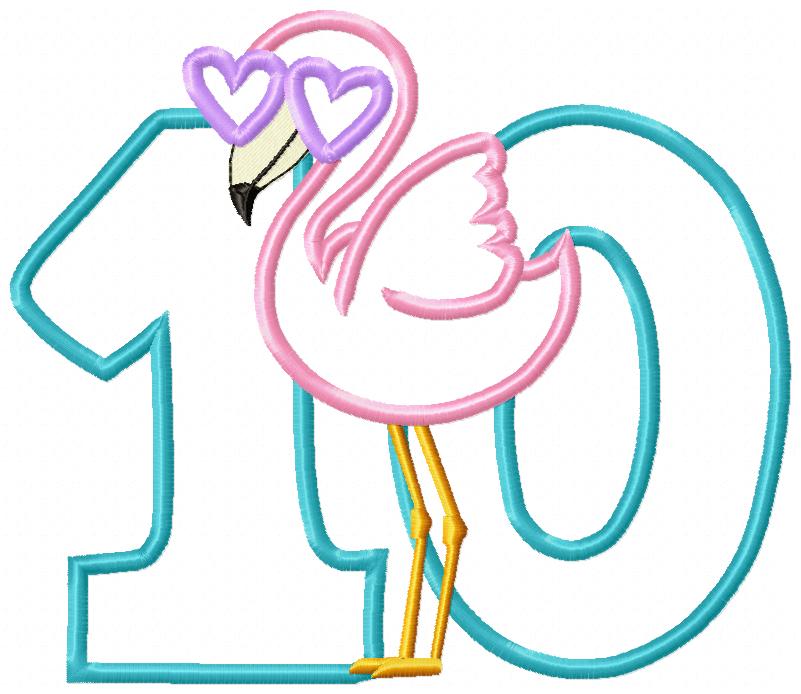 Flamingo with Sunglasses Birthday Set Numbers 1-11 - Applique