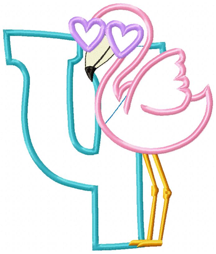 Flamingo with Sunglasses Birthday Set Numbers 1-11 - Applique