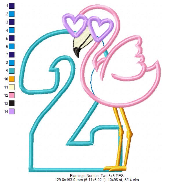 Flamingo with Sunglasses Number 2 Two 2nd Birthday - Applique