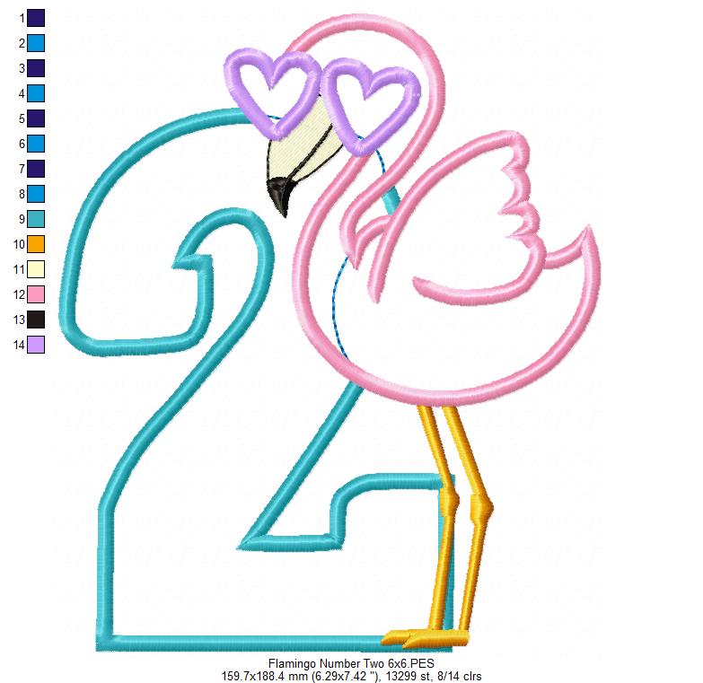 Flamingo with Sunglasses Number 2 Two 2nd Birthday - Applique