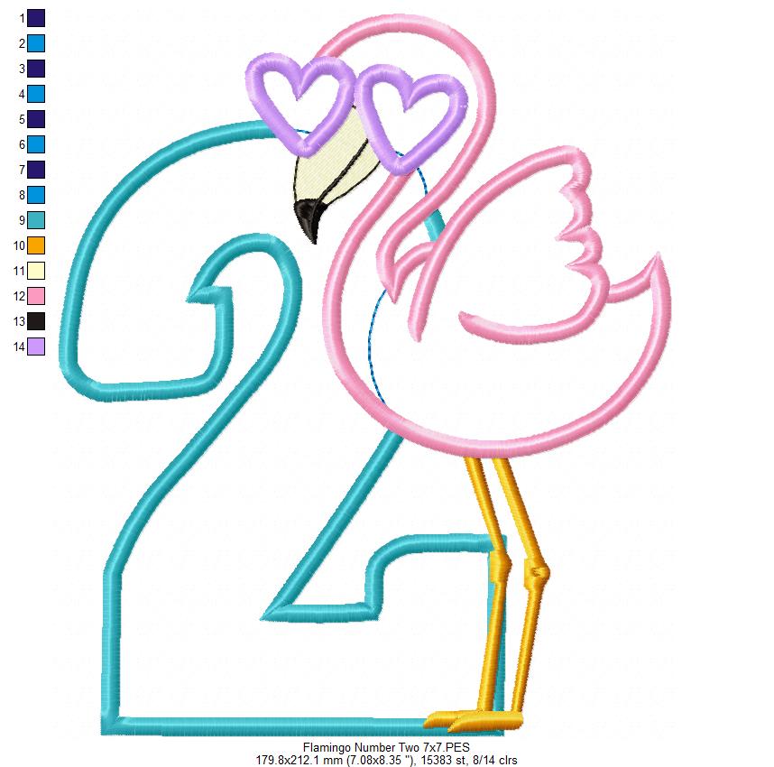 Flamingo with Sunglasses Number 2 Two 2nd Birthday - Applique